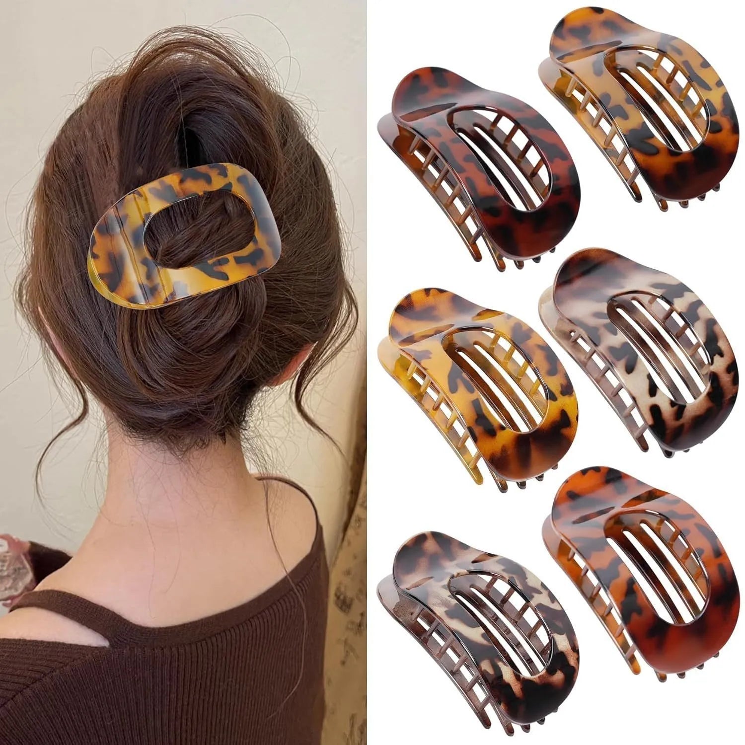 Six rose red plastic hair clips with quadrilateral styling and frosted grip surface