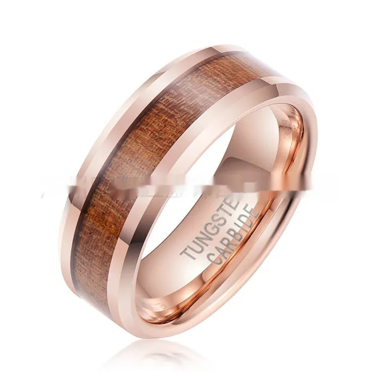 8mm wide tungsten ring with U-shaped profile in rose gold or steel colour finish