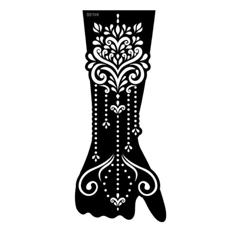 Geometric hollow template tattoo stickers showing intricate cut-out patterns for tattoo stencil applications