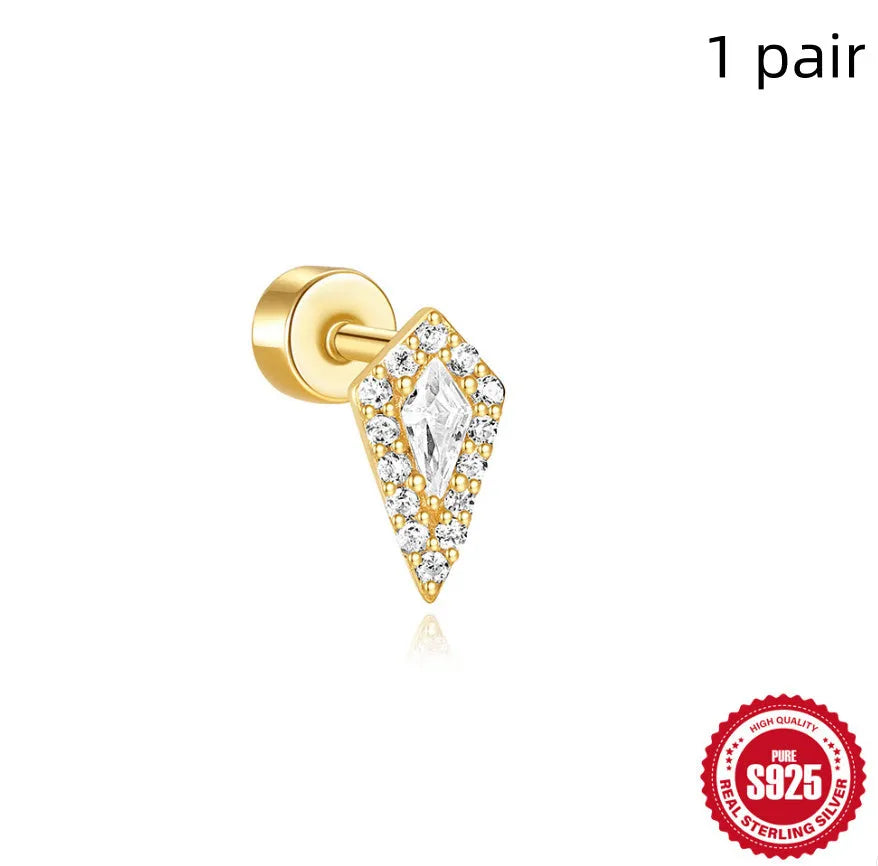 S925 sterling silver flat column thread ear bone studs in twelve gold electroplated colour variations