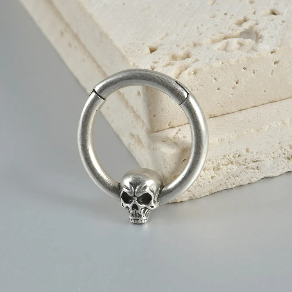 Copper punk earrings with vintage ghost head design in antique silver finish