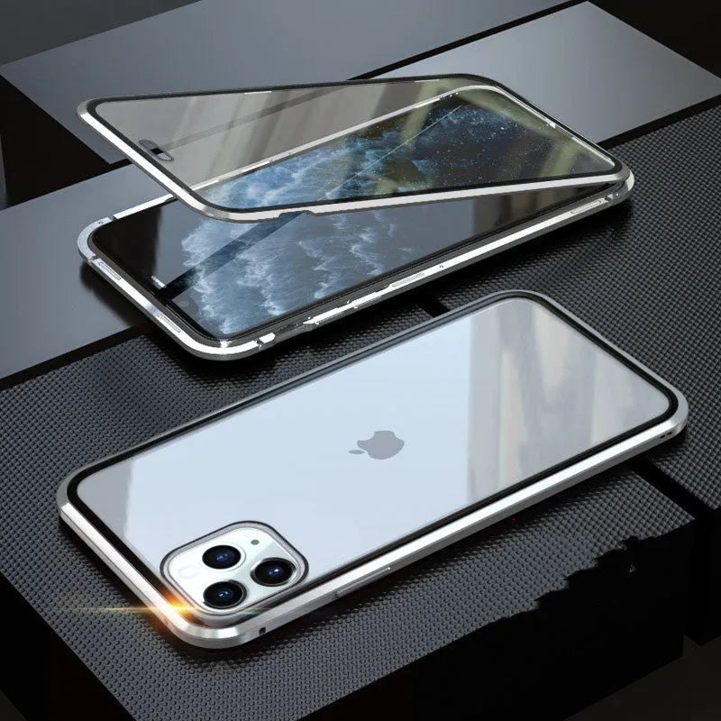 Glass anti-spy clamshell phone case for iPhone in multiple colour options