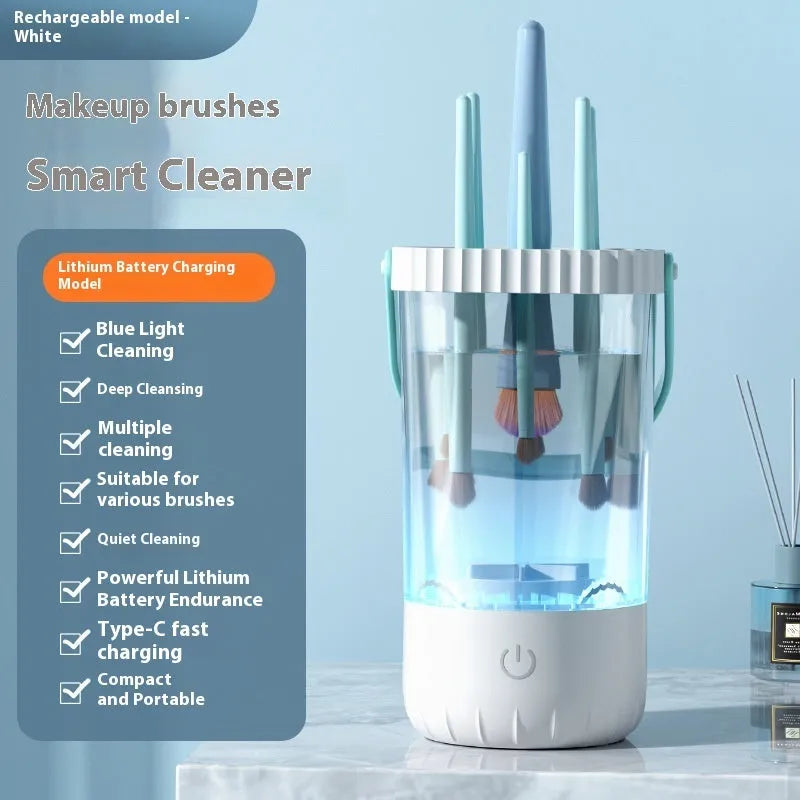 White rechargeable electric cleaning brush for makeup tools with USB charging cable