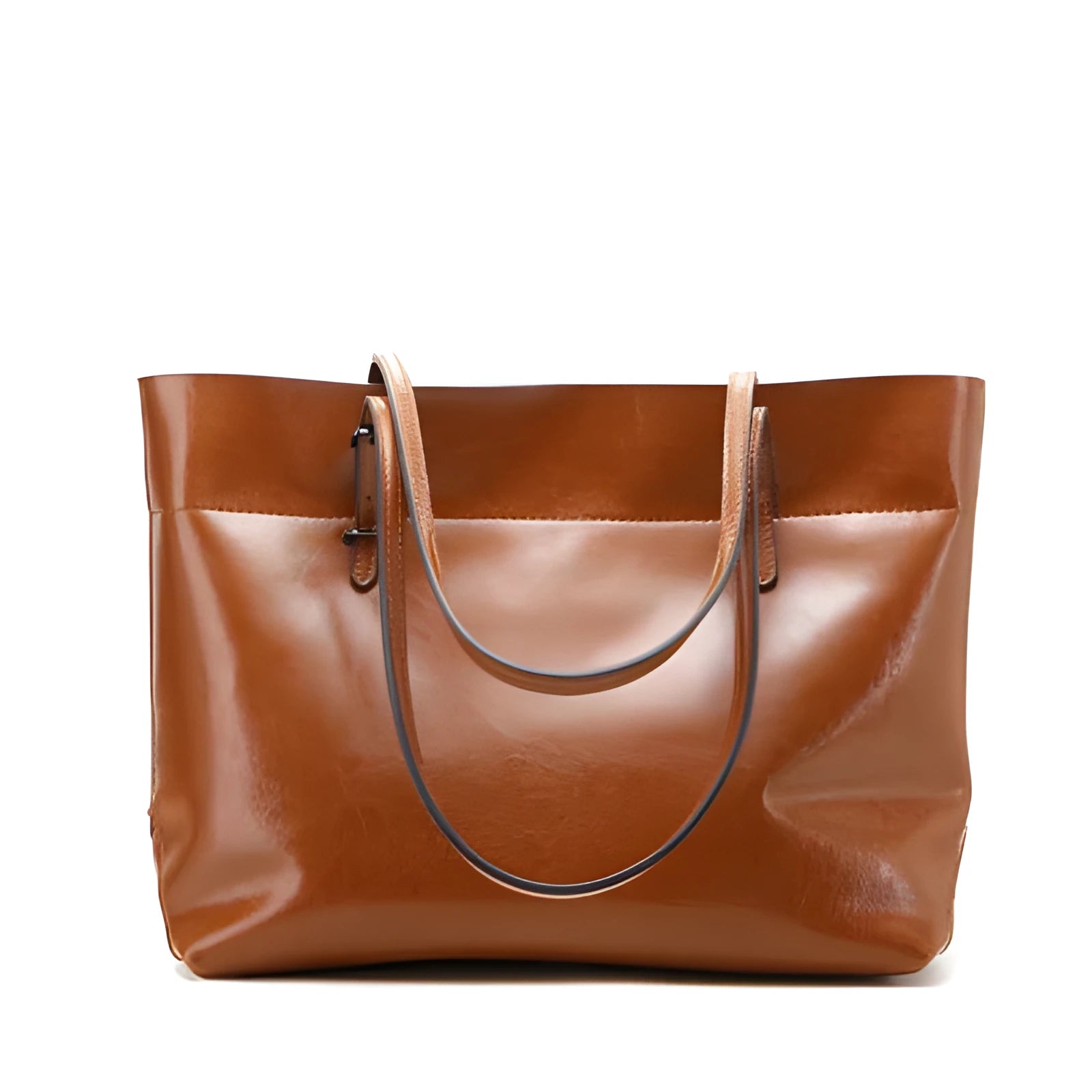 Women's wax cowhide leather handbag with horizontal silhouette and cross-body strap