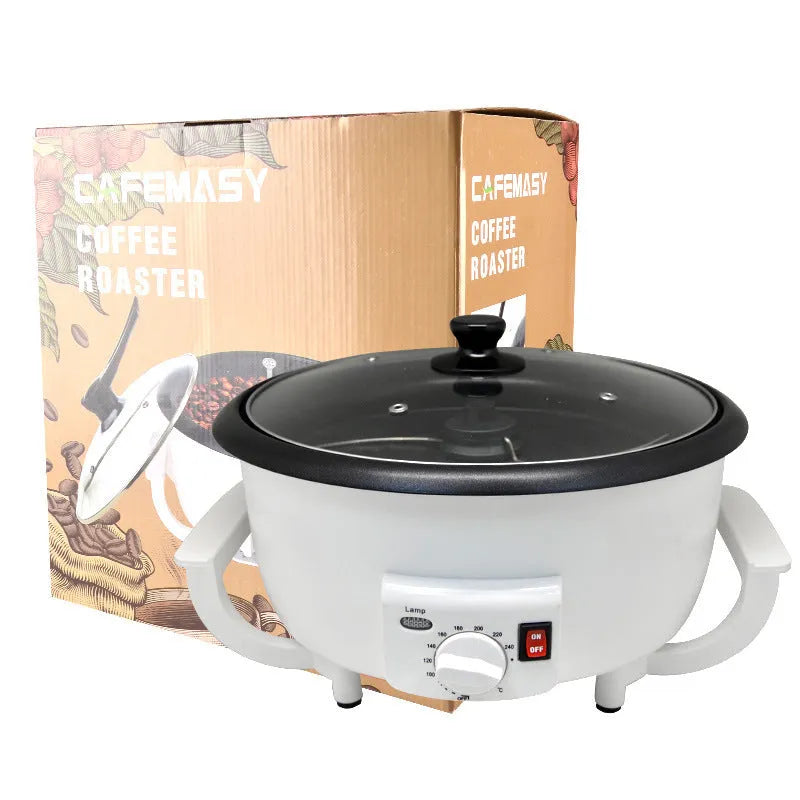 White oblate coffee bean roasting machine with 225mm base for home use