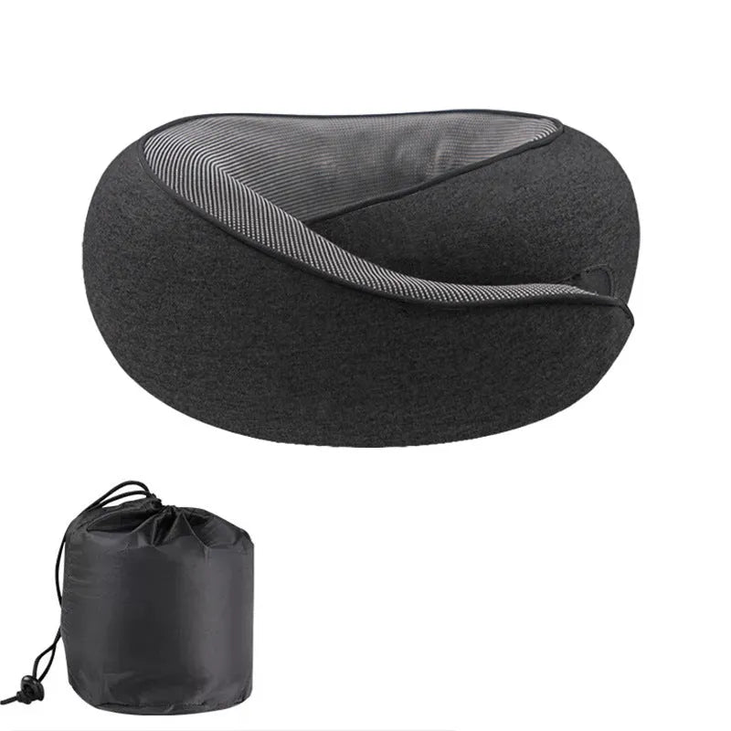 U-shaped memory foam travel neck pillow with storage bag in four colour options