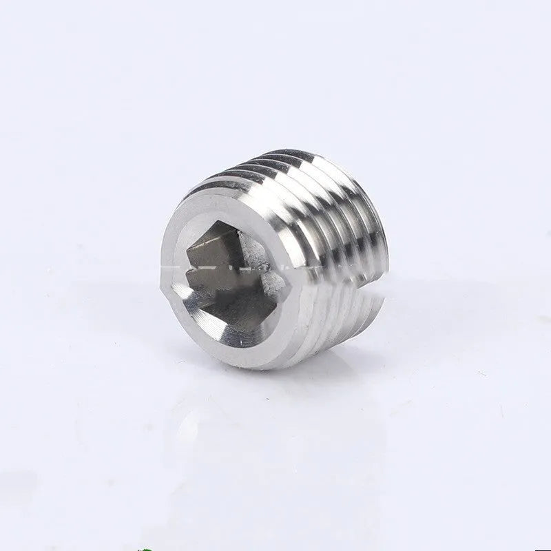 Stainless steel hexagonal head pipe plug for 3/8 series bulkhead fittings.