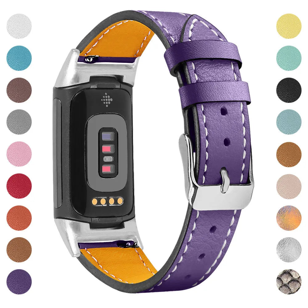 Genuine leather replacement watch strap for Fitbit Charge 5 and Charge 6 in multiple colour options