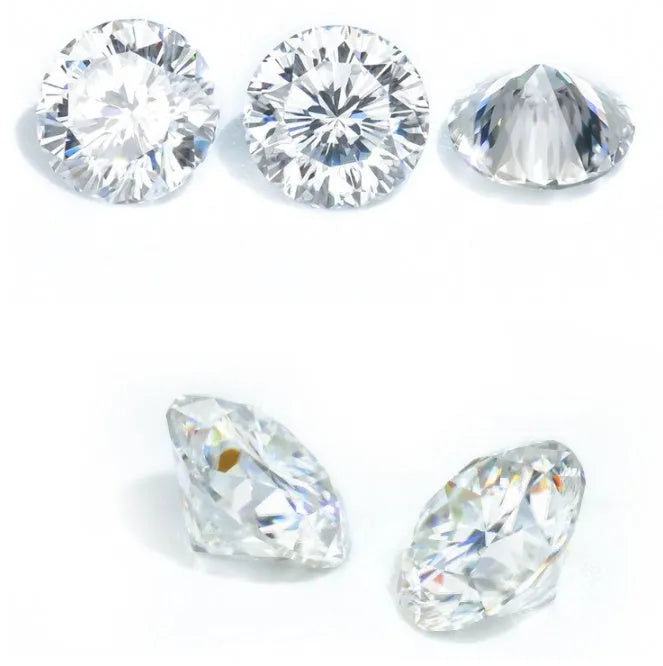 Round moissanite gemstone with eight hearts and eight arrows cut pattern showing brilliant reflection
