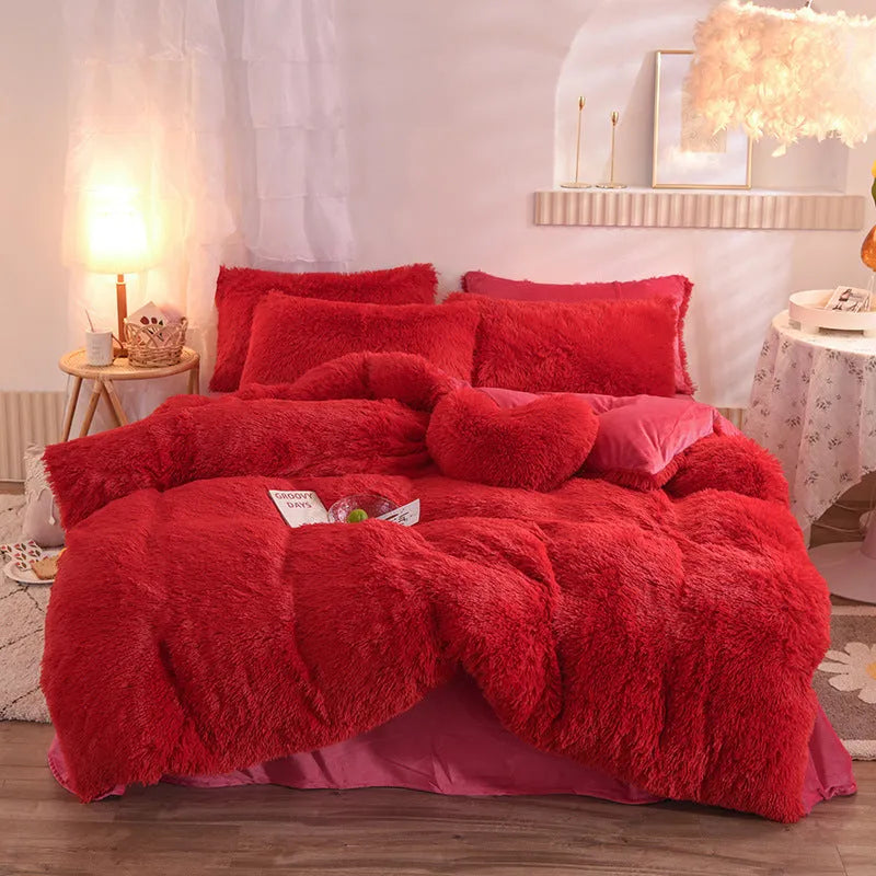 Soft plush mink velvet duvet cover set with pillowcases in beige colour for winter warmth