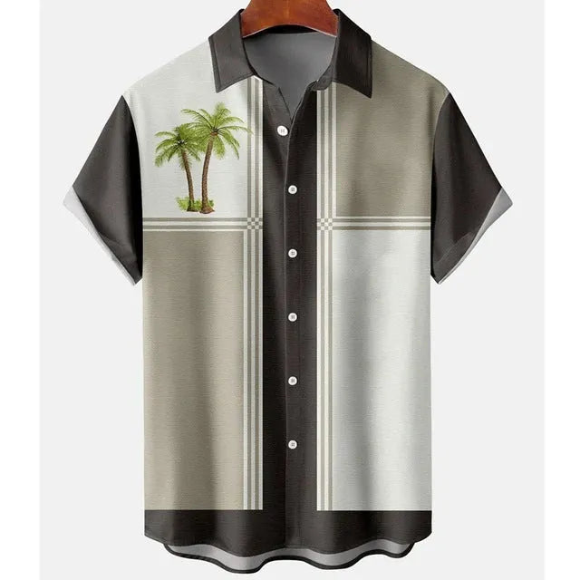 Men's slim fit short sleeve shirt with detailed 3D floral pattern digital printing