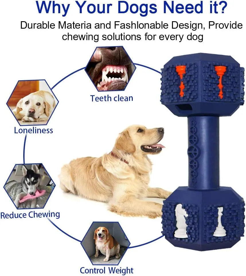 Natural rubber hollow dumbbell dog chew toy for aggressive chewers in blue.