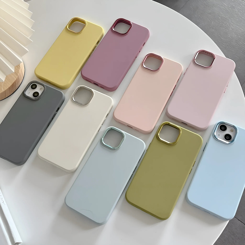 Full-cover solid colour liquid silicone metal phone case for iPhone 12 series in Antique White