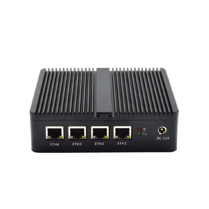 Industrial fanless mini PC with dual Ethernet ports and compact metal chassis