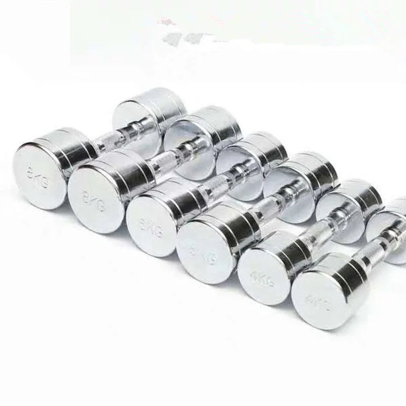 Silver pure steel electroplated dumbbell with ergonomic grip for strength training