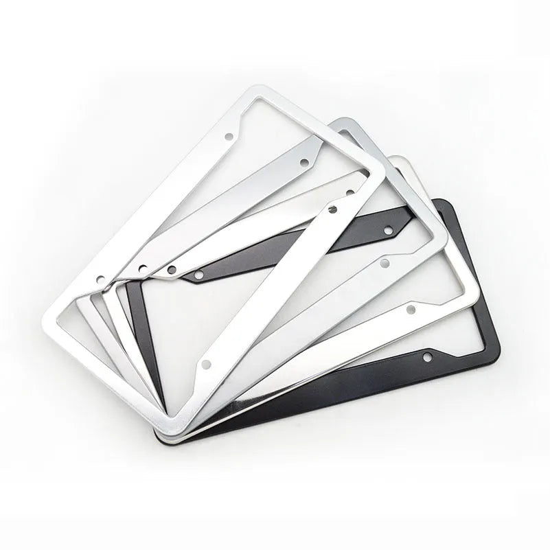 Aluminium alloy stainless steel license plate frame in black, grey, silver, or stainless steel finish.