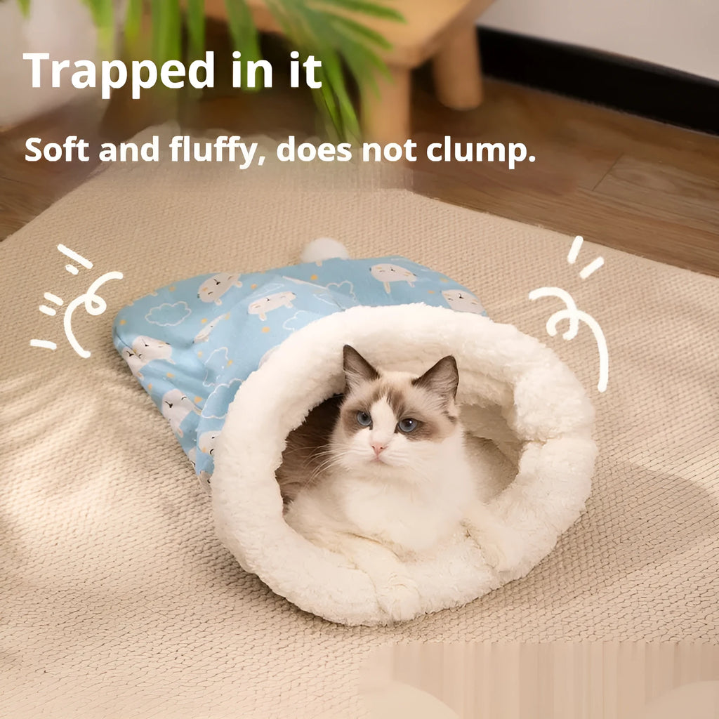 Flannel enclosed cat bed sleeping bag nest with PP cotton filling, pink trojan design, 50cm by 40cm
