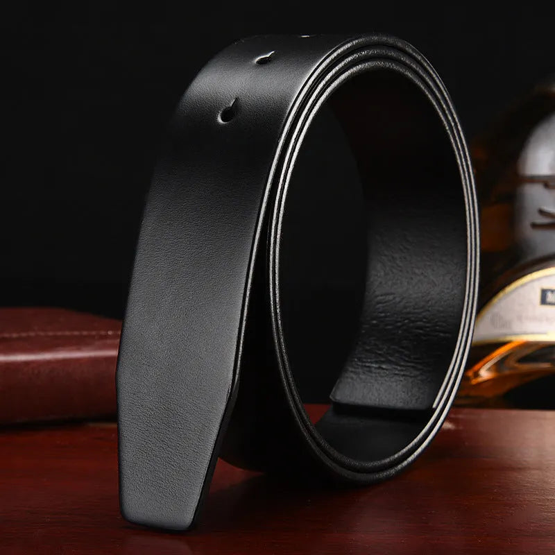 Men's headless buckle belt made from first layer cowhide leather in Coffee colour on white background