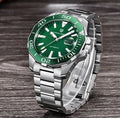 Men's mechanical watch PD-1617 with stainless steel case and strap, silver dial, black details, 14.3mm dial
