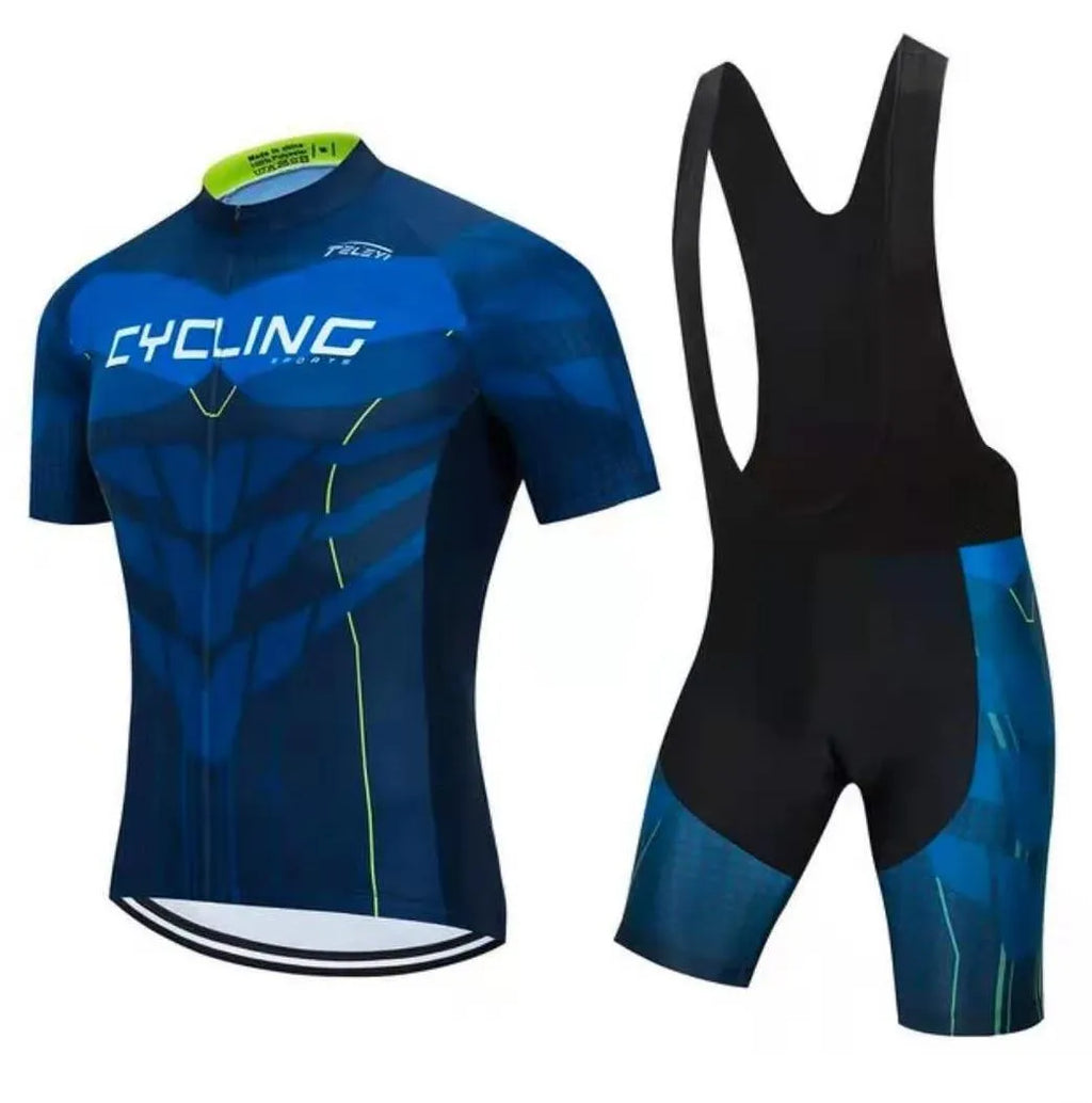 Cycling jersey and shorts set with moisture-wicking fabric in multiple colour options