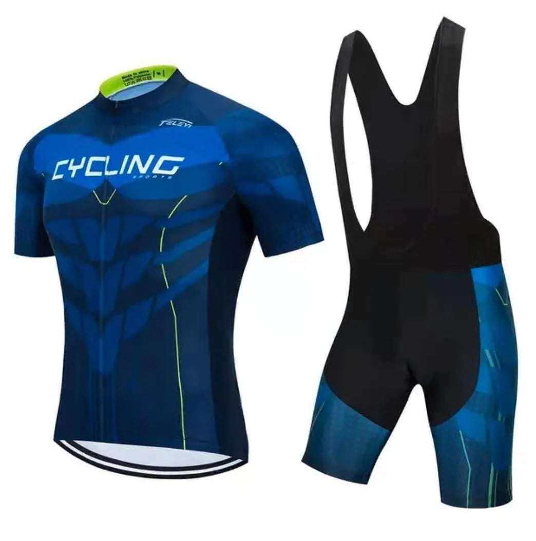 Cycling jersey and shorts set with moisture-wicking fabric in multiple colour options