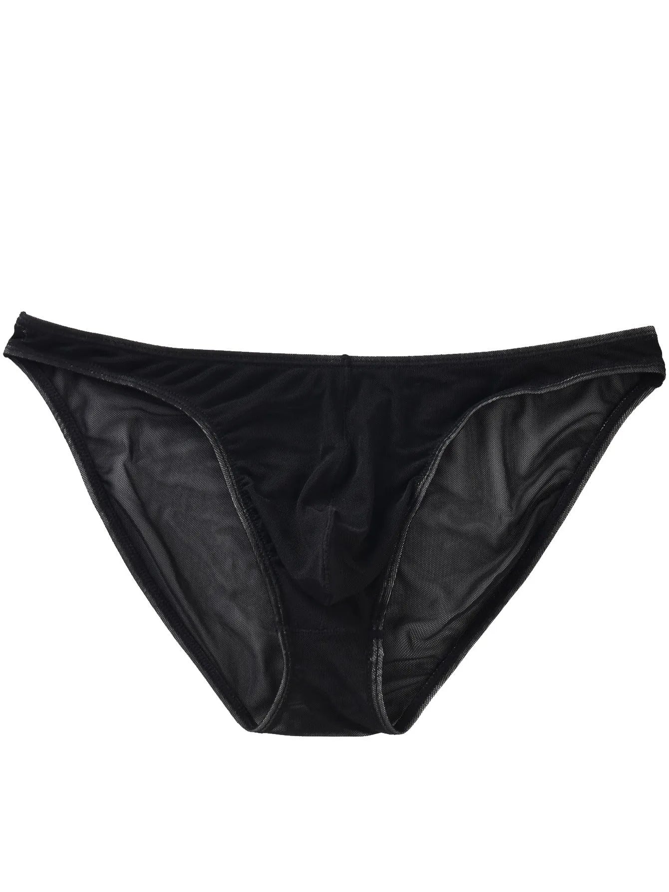 Men's black ice silk triangle low waist shorts made from quick-dry nylon fabric.