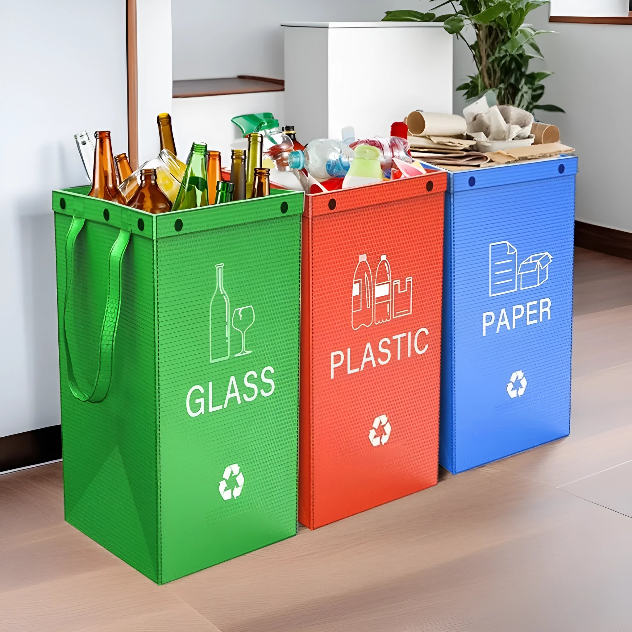 Blue 40L reusable PP waste sorting bag, 30cm wide by 50cm tall, standing upright.