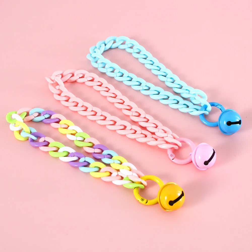 Macaron candy colour plastic chain collar for pet cat or dog on adjustable S or M size setting.