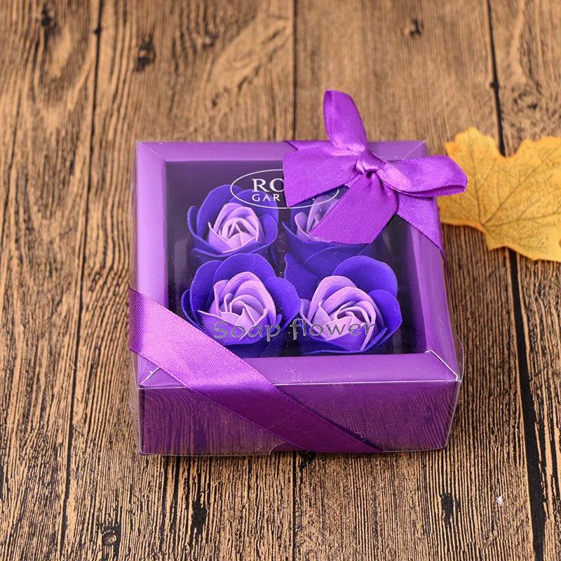 Soap flower gift box heart shaped tin box with bear figure red pink blue purple gradient handmade