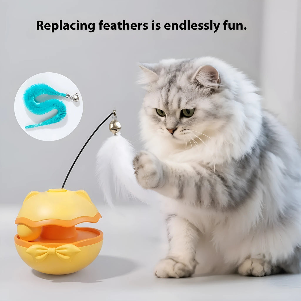 Electric self-moving cat toy tumbler in lemon yellow, sky blue and soft fog grey colour options