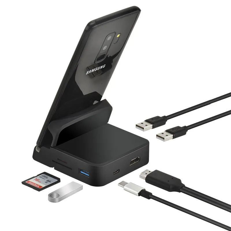 Black Type-C docking station bracket with USB and HDMI ports for MacBook