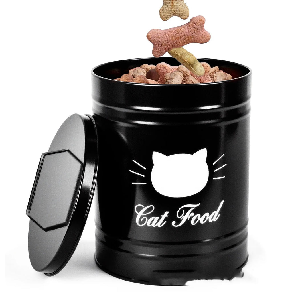 Round black iron sheet kitchen storage canister for dry goods like coffee or sugar, 301-500ml capacity.