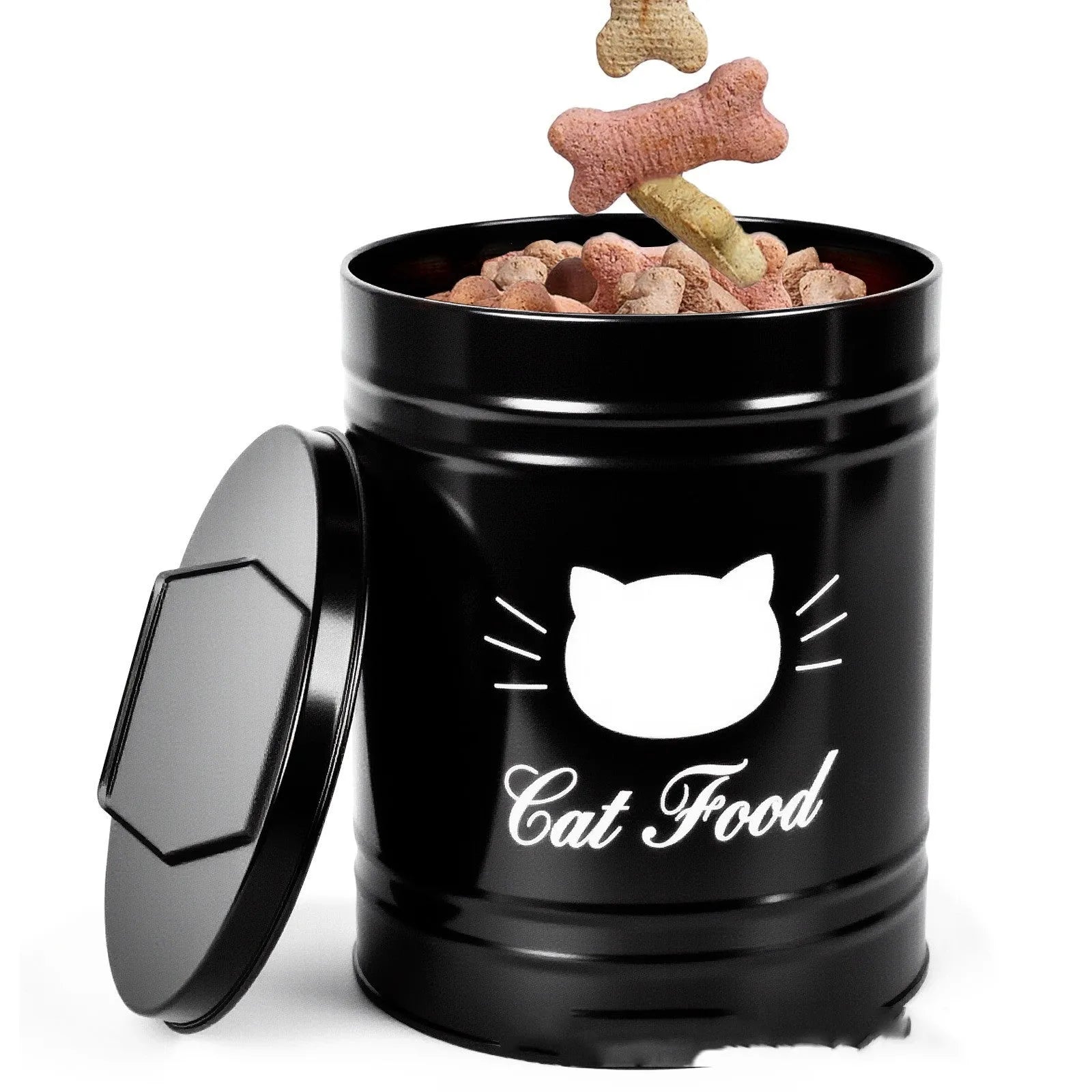 Round black iron sheet kitchen storage canister for dry goods like coffee or sugar, 301-500ml capacity.