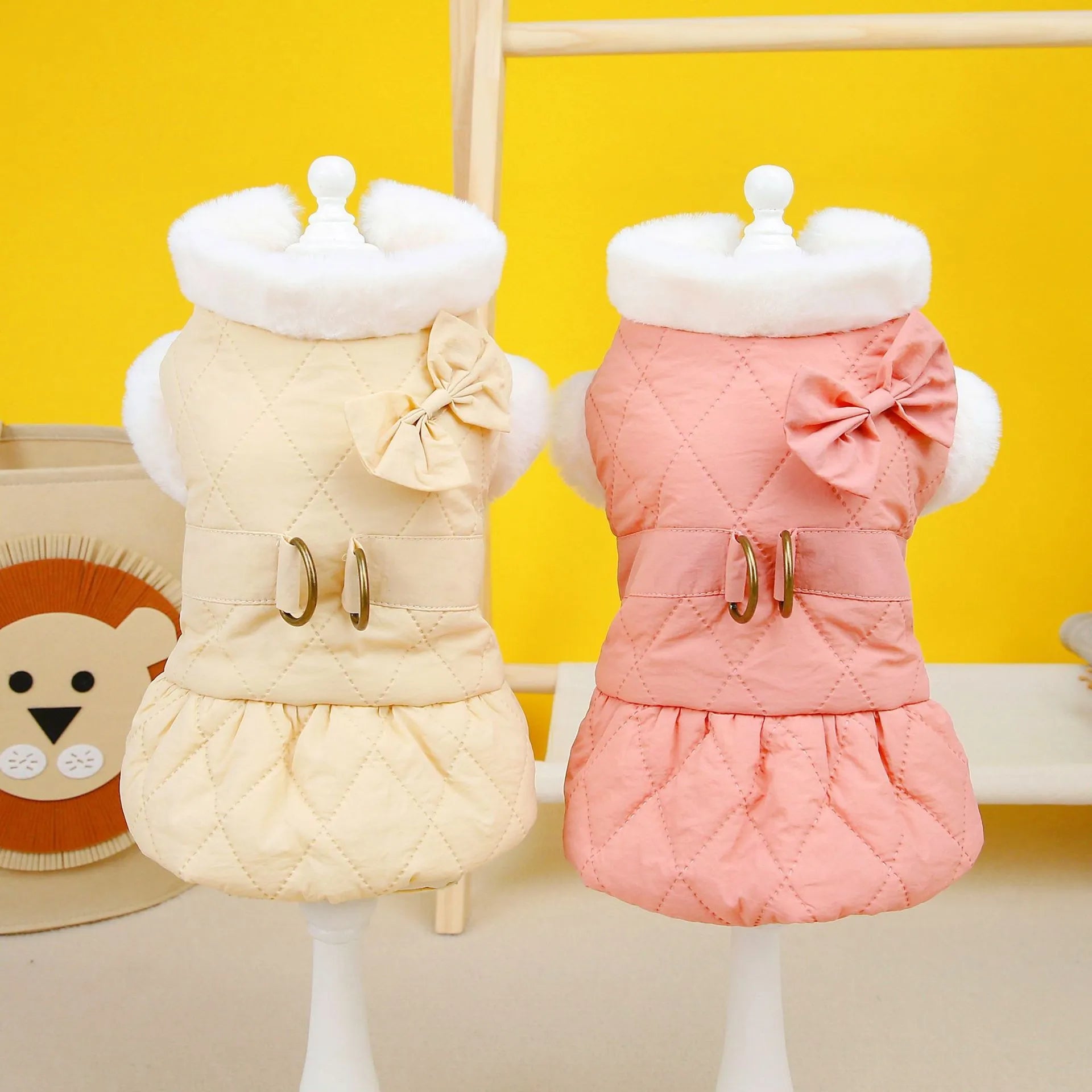 Cotton butterfly dog dress for small dogs in apricot colour with butterfly detail