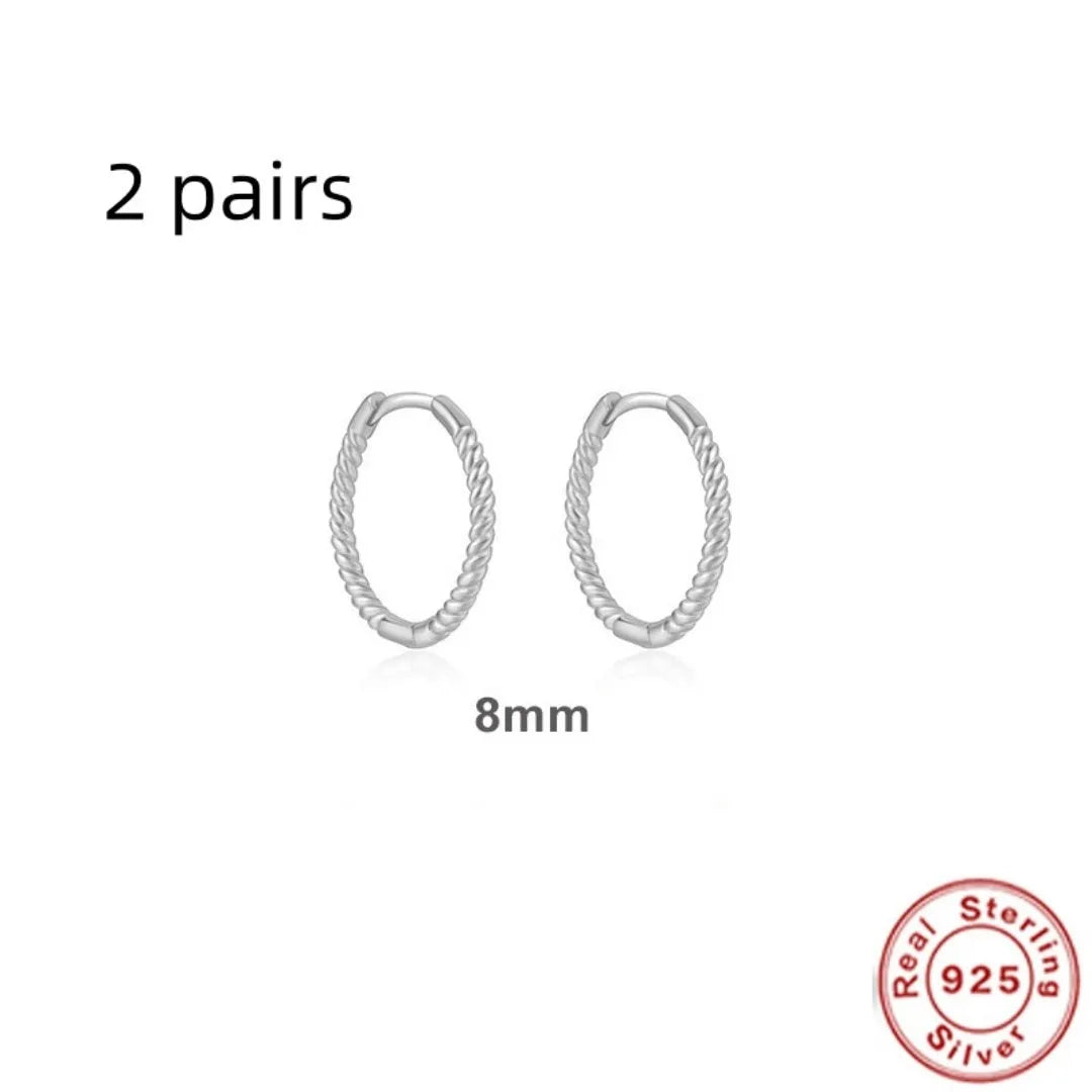 Sterling silver twisted string round earrings in gold or white gold colour