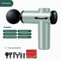 Konka V19 mini electric massage gun in grey colour with multiple massage heads on a red box.