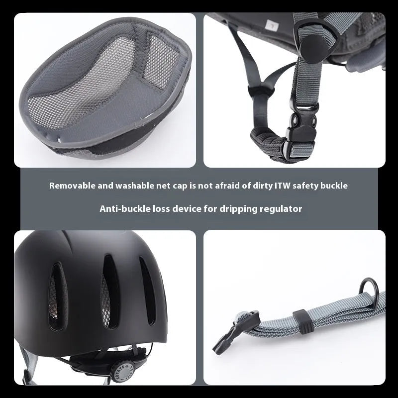 Riding helmet in carbon flower black with PC moulded shell on white background