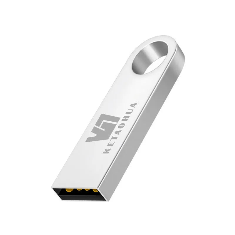 Silver metal car-shaped USB flash drive on a white background showing compact size.