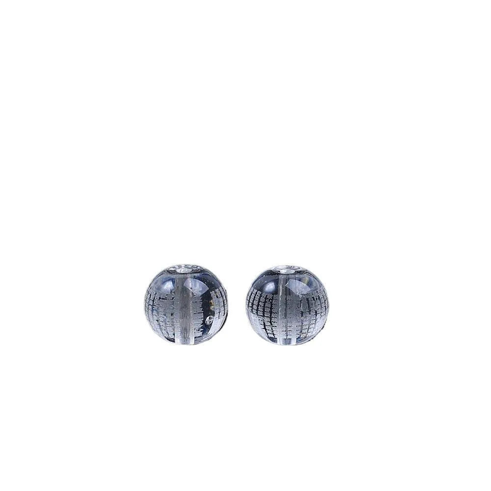 Ten round 10mm coloured glaze beads with Buddhist mantra text on a white background.