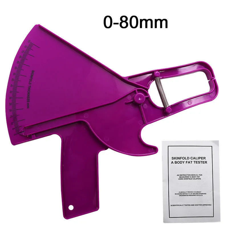 Plastic skinfold caliper measuring body fat thickness, 0-80mm range, four colours available