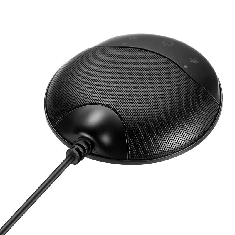 Black USB condenser desktop microphone for conference calls and computer recording