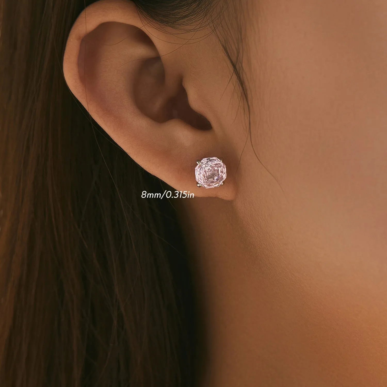 S925 sterling silver rose stud earrings for women in 6mm and 8mm pink options