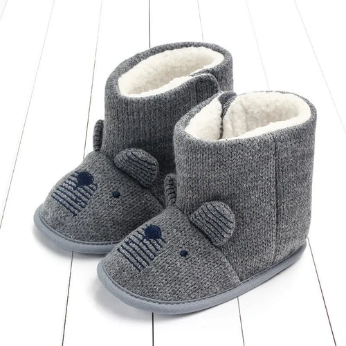 Baby winter high-top cotton shoes with Velcro fastening in white, embroidered detail