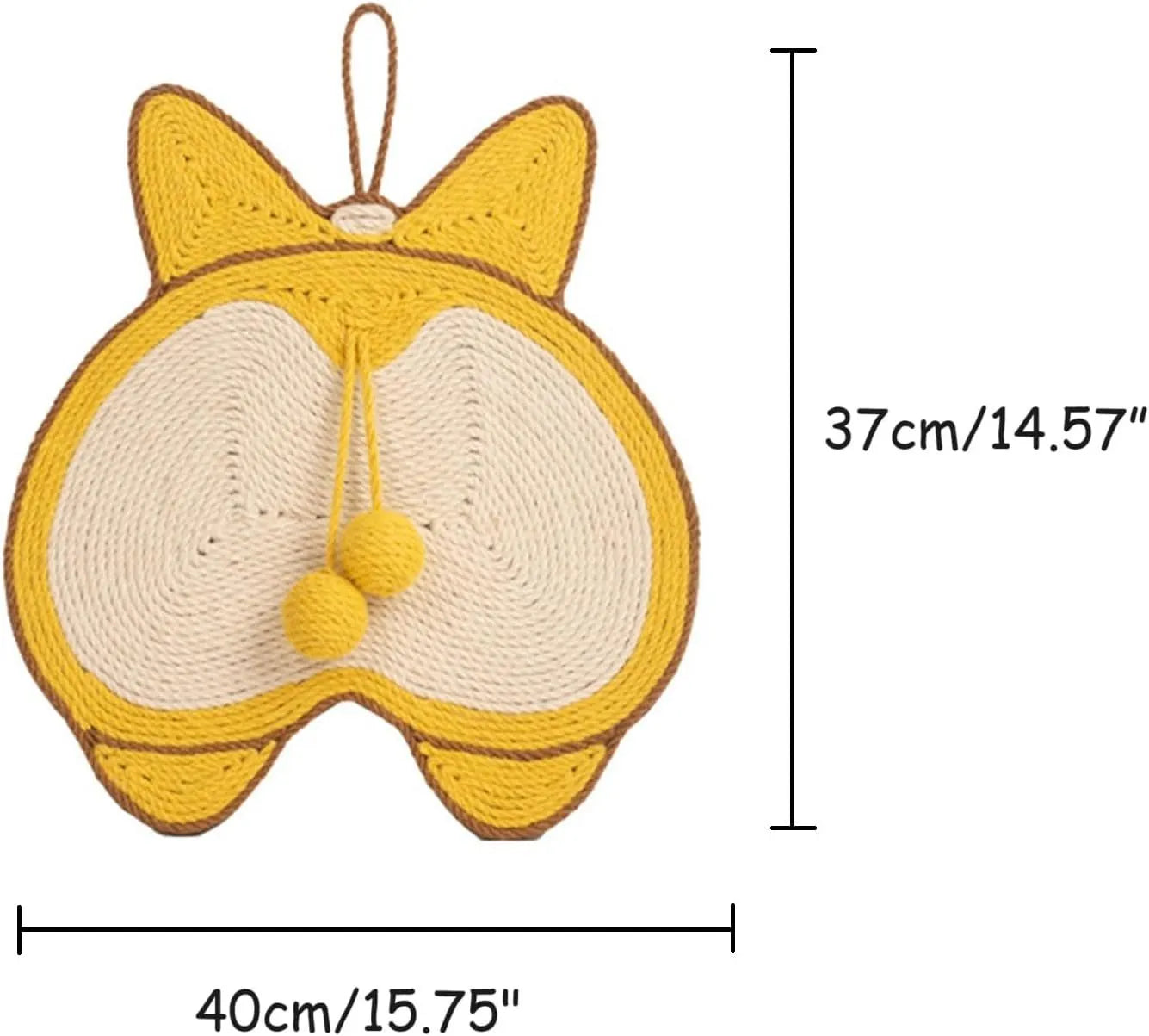 Yellow Corgi design sisal cat scratching pad with anti-slip base and adhesive hooks