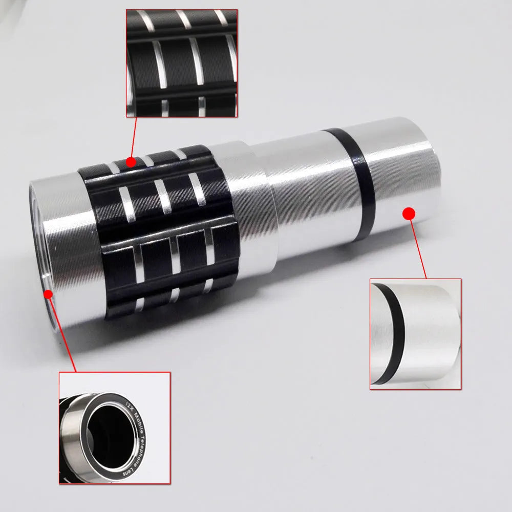 12x telescopic zoom lens with universal clip for mobile phone cameras
