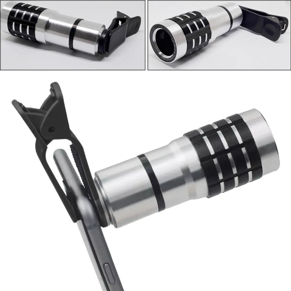 12x telescopic zoom lens with universal clip for mobile phone cameras