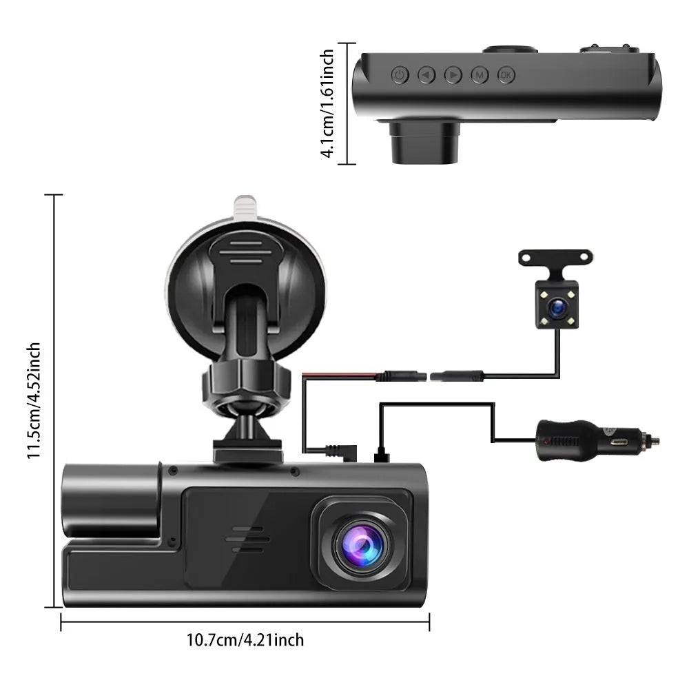 Wifi car driving recorder with 2.0 inch screen showing reversing camera display on dashboard