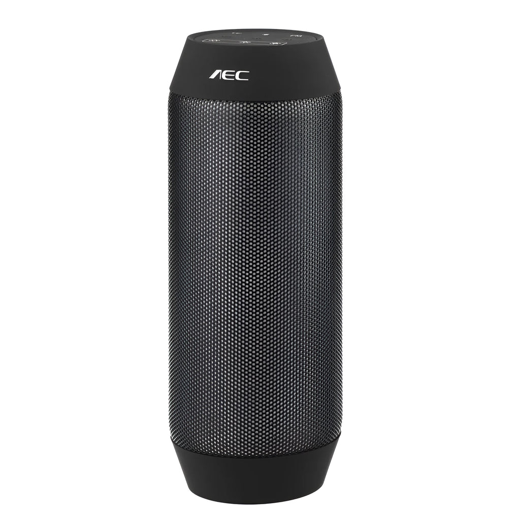 Mini black and white Bluetooth speaker with RGB lighting around its base