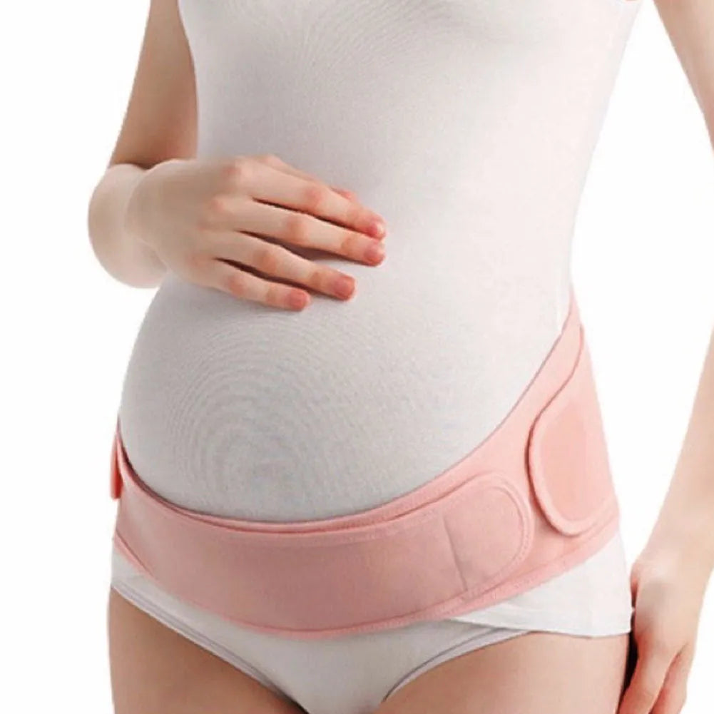Cotton maternity belt for pregnant women with adjustable waist belly support, black and pink