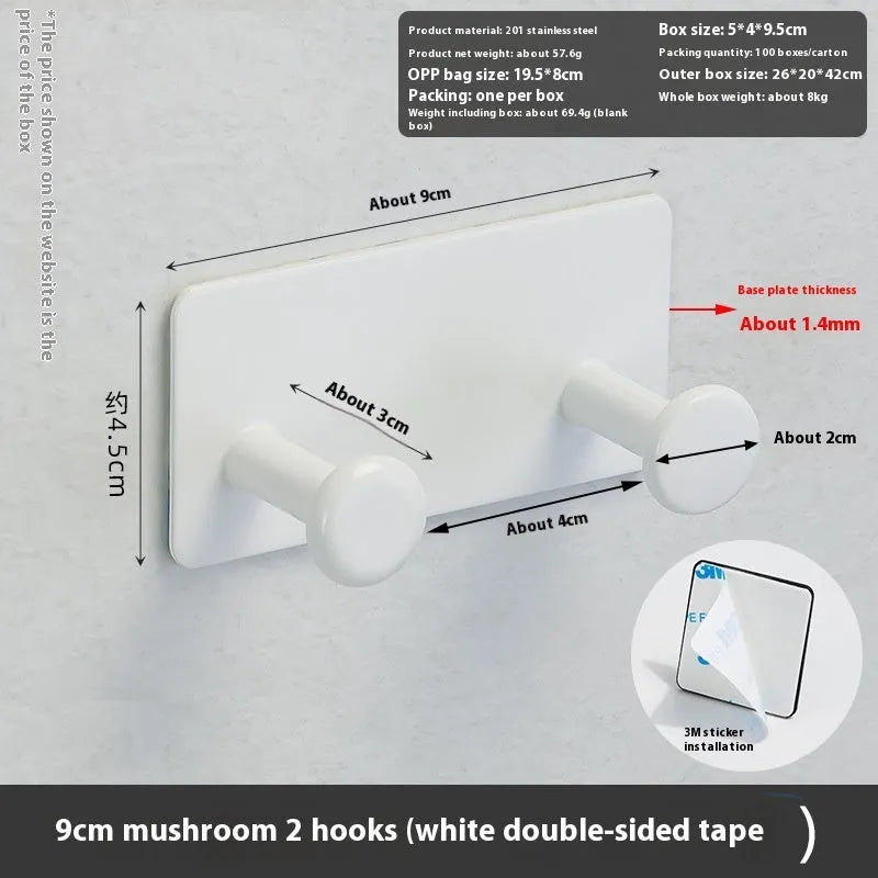 Mushroom design screwless clothes hook for shower doors in black or white, with 2, 3 or 4 hooks.
